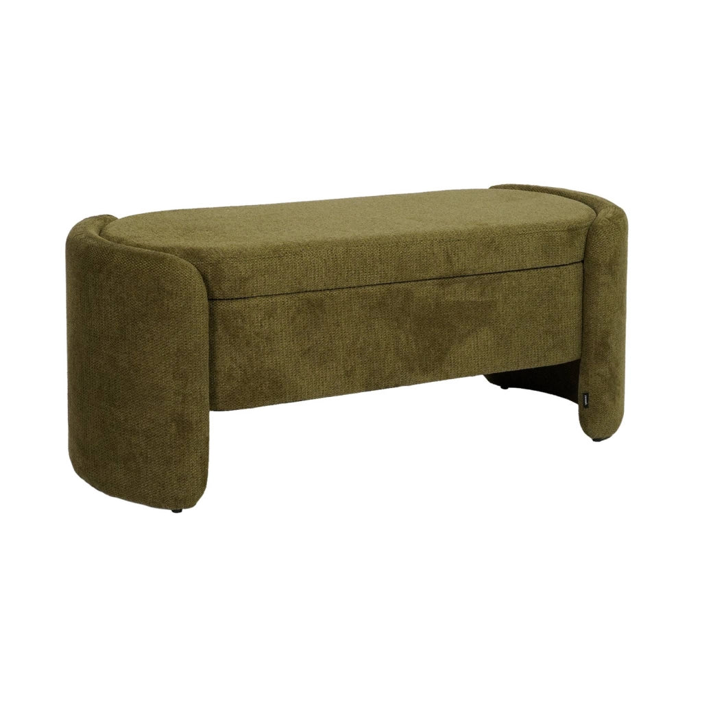 Panca contenitore, fondo letto contemporaneo in tessuto, verde kaki