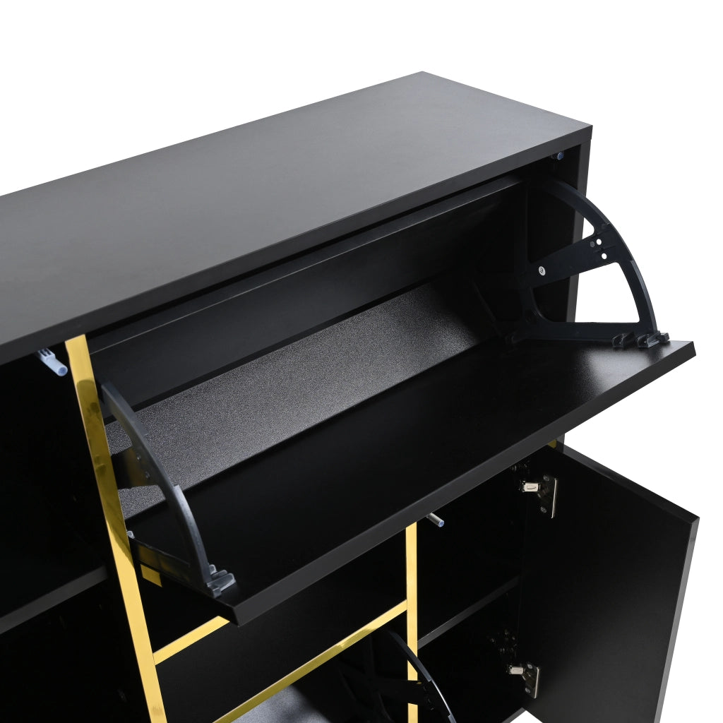 Scarpiera con due ante e ripiani regolabili, luce LED 16 colori, frontale lucido, nero, 80 × 25 × 96 cm
