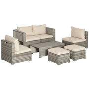 Salotto da Giardino in Rattan PE da 8 Pezzi con Poltrone, Tavolini e Sgabelli, Beige