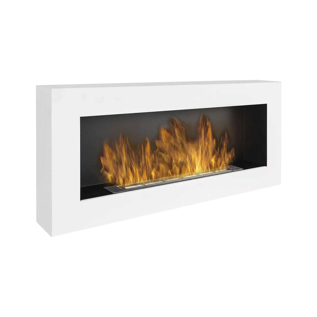 Camino a bioetanolo Zagreb, Caminetto ecologico, Focolare senza fumo, Riscaldatore ad etanolo, Made in Italy, 12x90 h40 cm, Bianco
