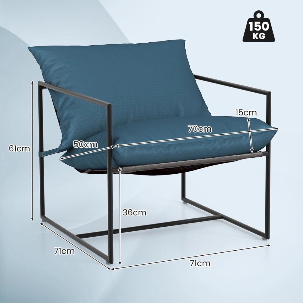 Sedie da Giardino, Sedia con Braccioli e Cuscini per Seduta e Schienale, Poltrona da Esterno in Metallo e Tessuto Textilene, Set di 2 Sedie Potato fino a 150 kg, per Soggiorno, Balcone, Blu