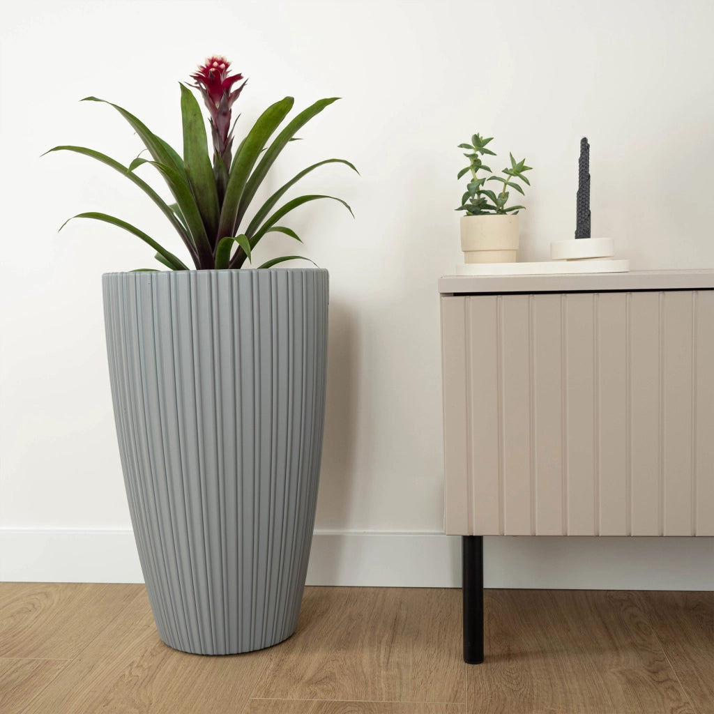 Vaso da fiori KADAX da 30 cm con coperchio e inserto, vaso in plastica grigio