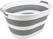 Wasciova con coperchio in plastica, pieghevole, 23 l, cassetta ovale, contenitore di stoccaggio ripiegabile/organizzatore, vasca da bagno portatile, vasca da bagno spaziale risparmiatrice di spazio (1, bianco/grigio)