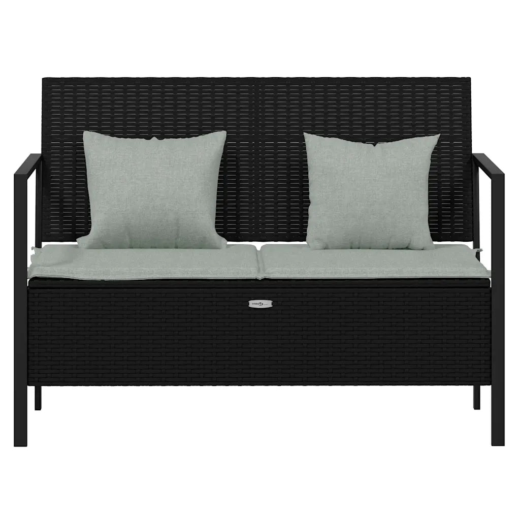 Panca da Giardino a 2 Posti-Sgabello-Panca da esterno con Cuscini in Polyrattan Nero 376514