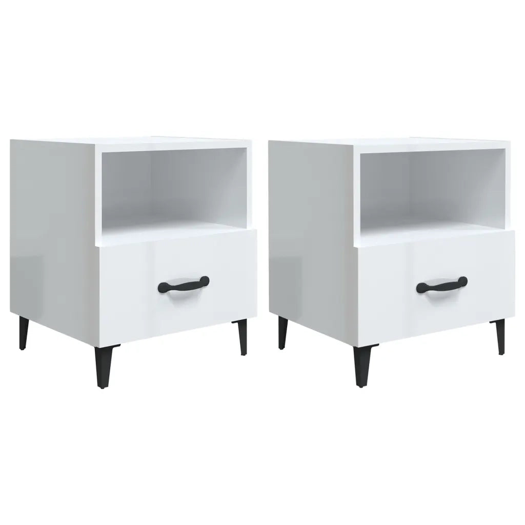 Comodini 2 pz-Set di 2 Tavolino da notte Bianco Lucido in Legno Multistrato