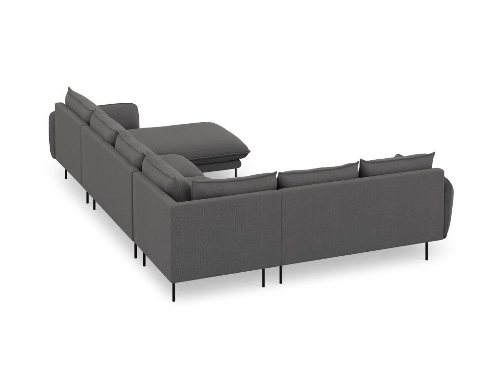 Cosmopolitan Design - Divano panoramico sinistro "Vienna" 7 posti in tessuto strutturato grigio scuro 