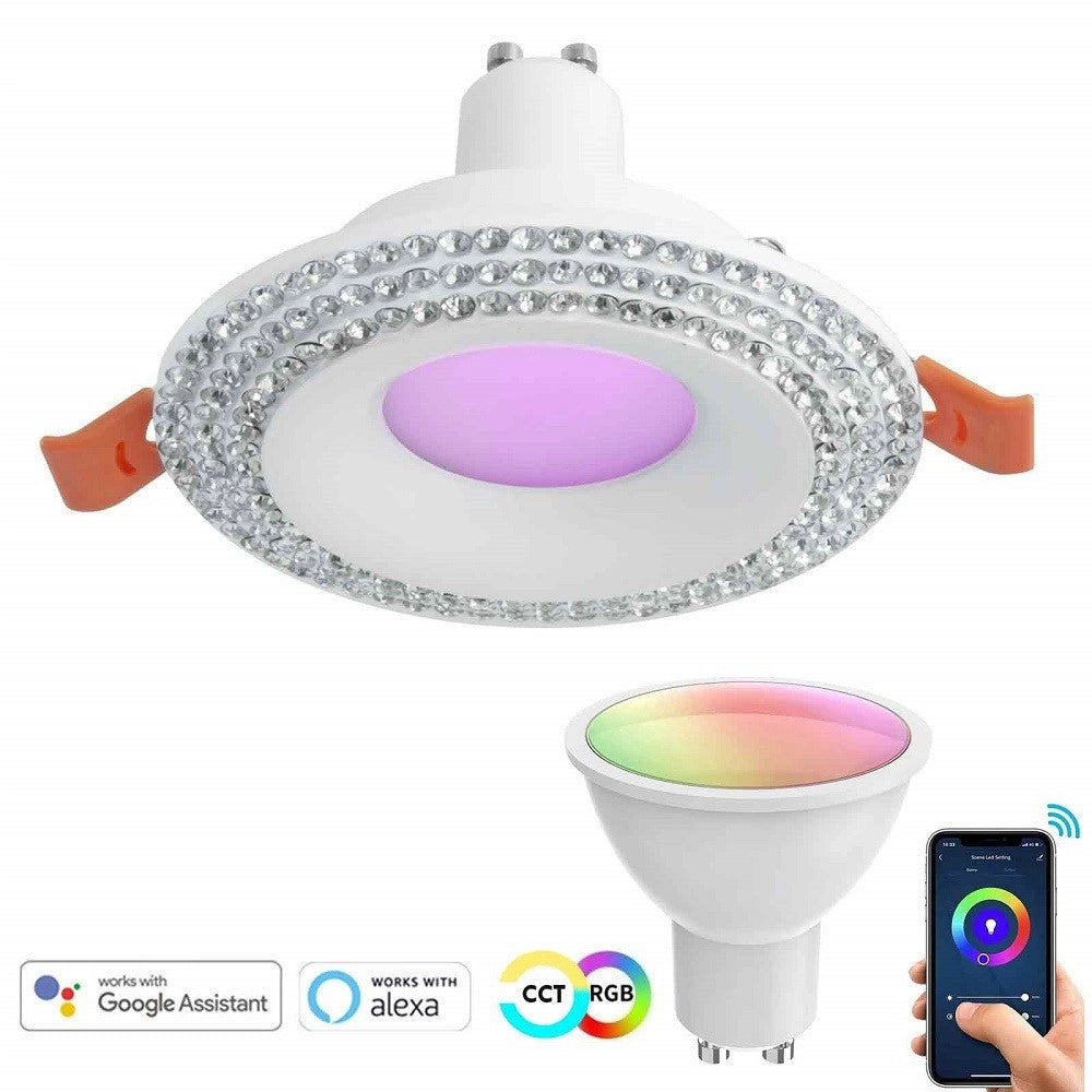 Trade Shop - Faretto Led Smart Incasso Tondo Brillantini Gu10 Wifi Rgb Cct Alexa Google 65mm -