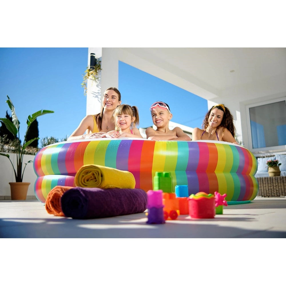 Trade Shop - Piscina Tonda Gonfiabile Family Stampa Arcobaleno 206x206x51cm Con 2 Portabicchieri 54443 -