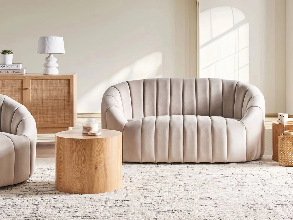 Divano in velluto a 2 posti con sedile imbottito e schienale basso Beige Design contemporaneo e retrò