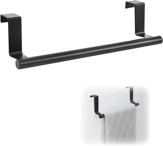 Supporto per asciugamani porta asciugamani in acciaio inox per cucina, asciugamani doccia, per appendere senza perforare, 24 cm lungo nero.