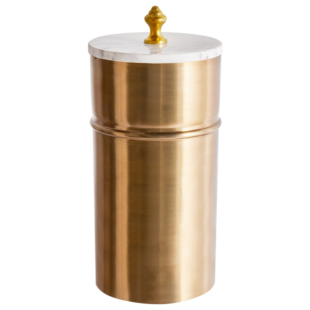 Contenitore Decorativo Con Coperchio Rotondo In Metallo dorato Pietra Bianca Glamour