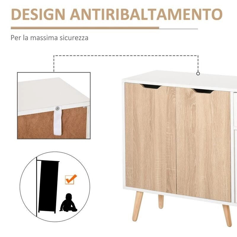 MOBILE MULTIUSO IN LEGNO CON CASSETTO E ARMADIETTI 90X30X72CM BICOLOR