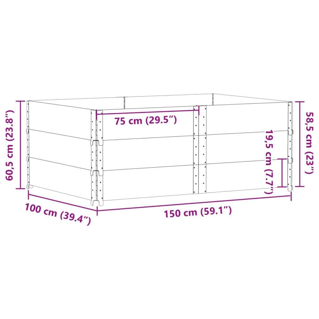 Vassoio per fioriera aiuola rialzata piante fiori terrazza giardino 150 x 100 cm legno massello di pino grigio 02_0037419