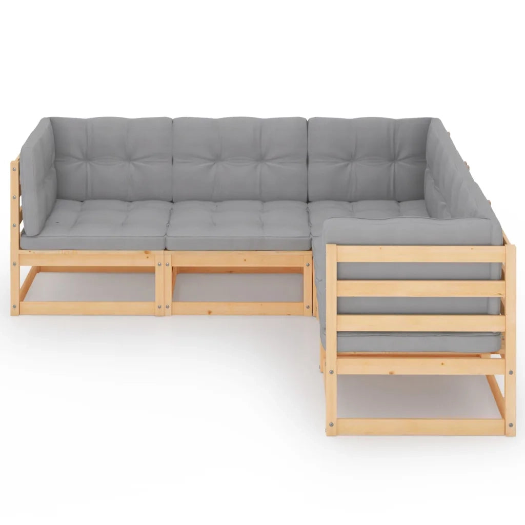 Set Divani da Giardino 5 pz con Cuscini Legno Massello di Pino 3076544