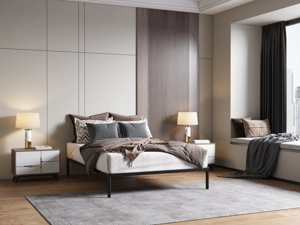 Rete letto BED ALU 140x200 metallo legno listelli moderno nero