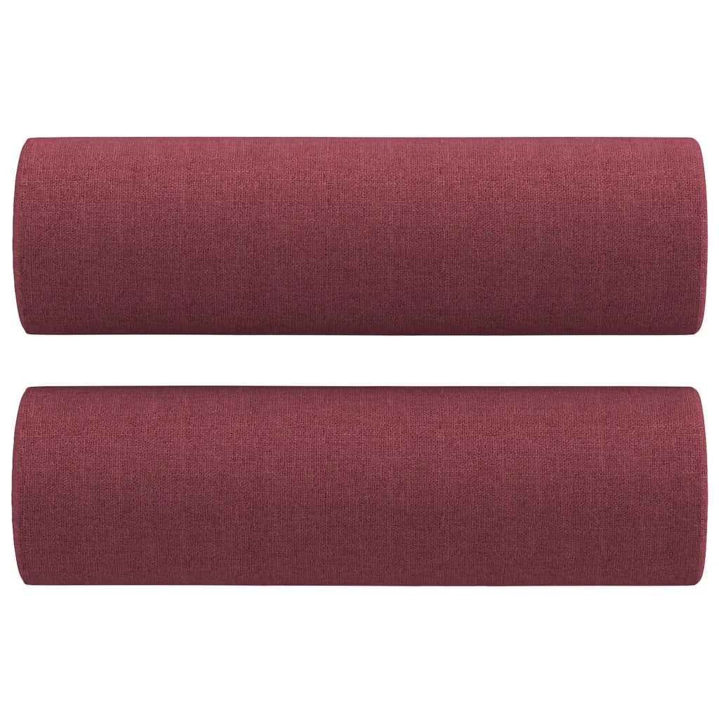 Set di Divani 3 pz con Cuscini Rosso Vino in Tessuto