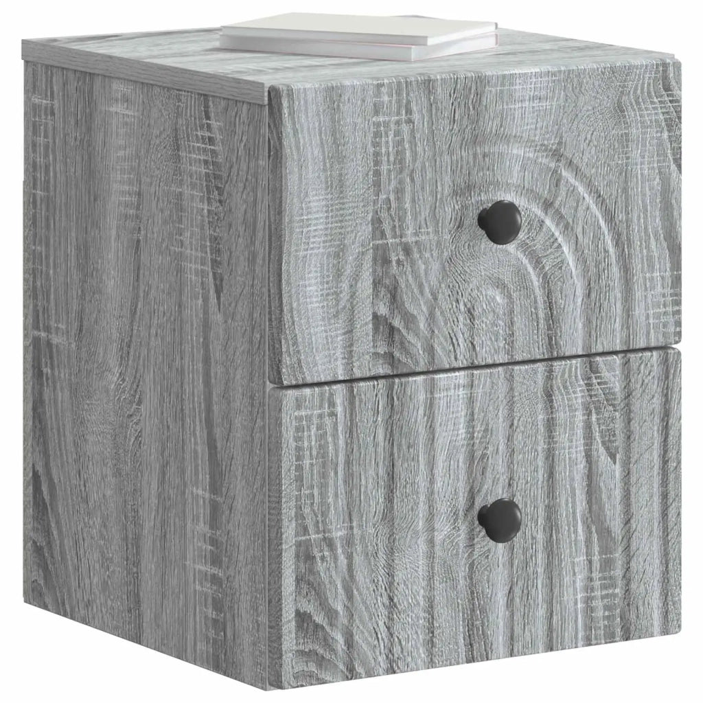 Set di 2 Comodini | Armadio da Notte | Mobiletto da notte a muro Grigio Sonoma 33 x 34,5 x 40 cm