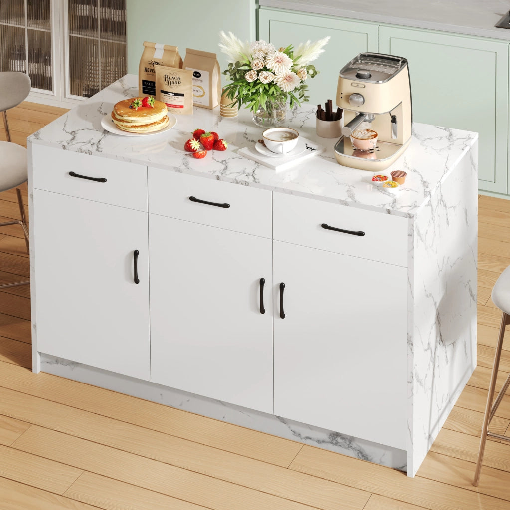 Isola da cucina in MDF effetto marmo bianco 120x60x90,5 cm
