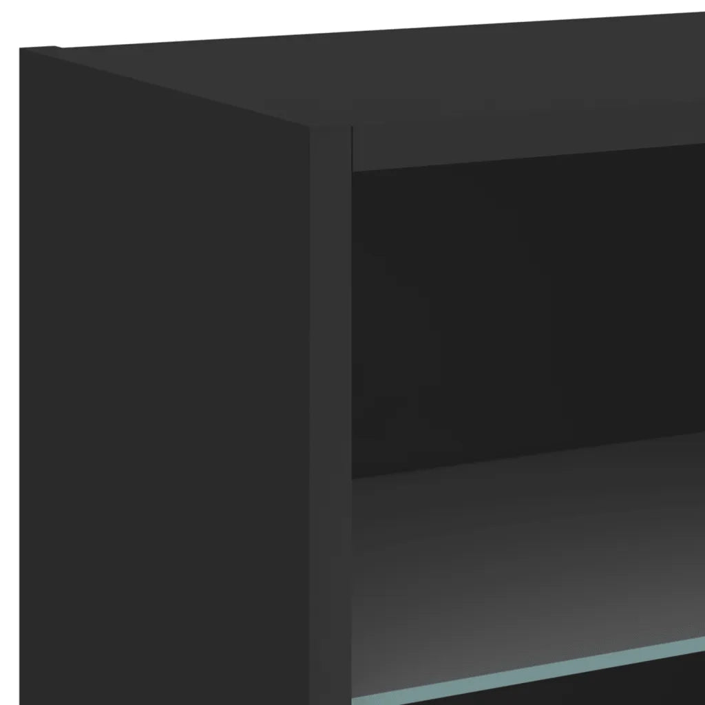 Comodino | Armadio da Notte | Mobiletto da notte con Luci LED a Parete Nero