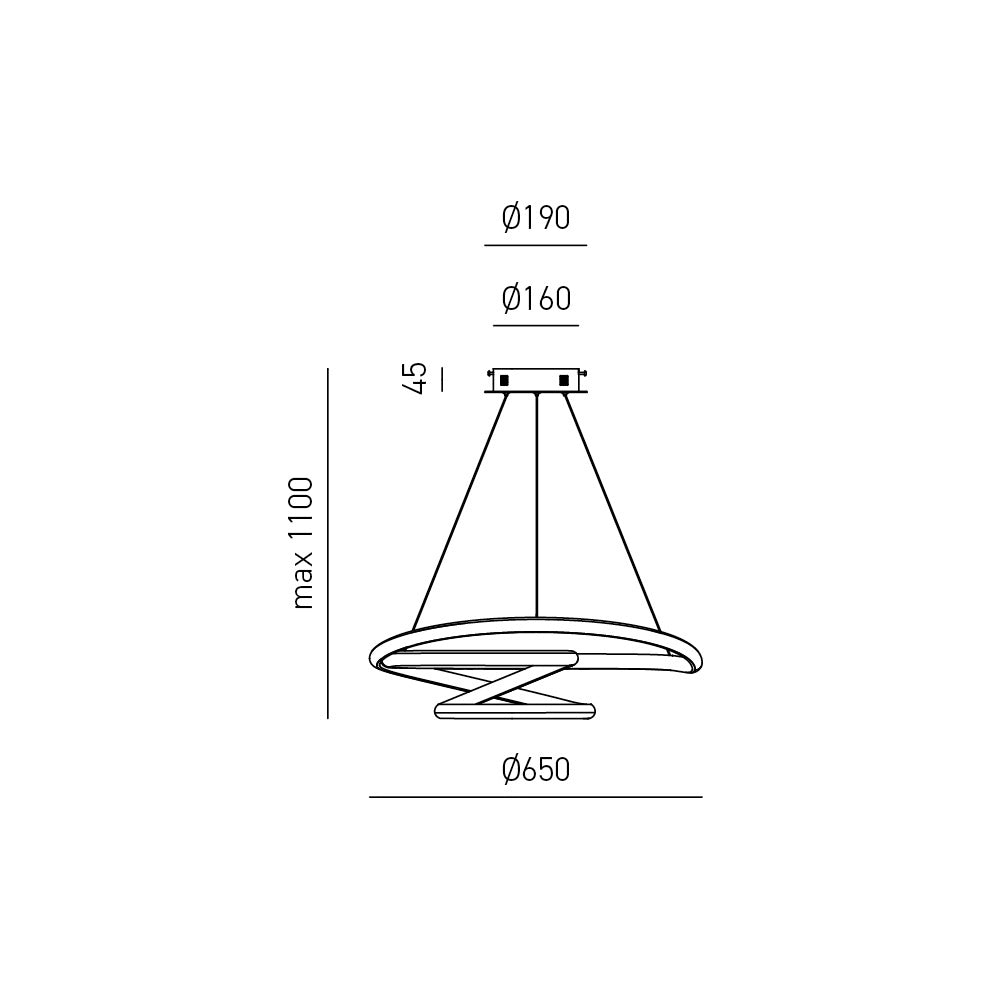 Diva - Lampada a sospensione led 47W dimmerabile - Design moderno in alluminio oro spazzolato, luce calda 3000K, anelli intrecciati d.65cm