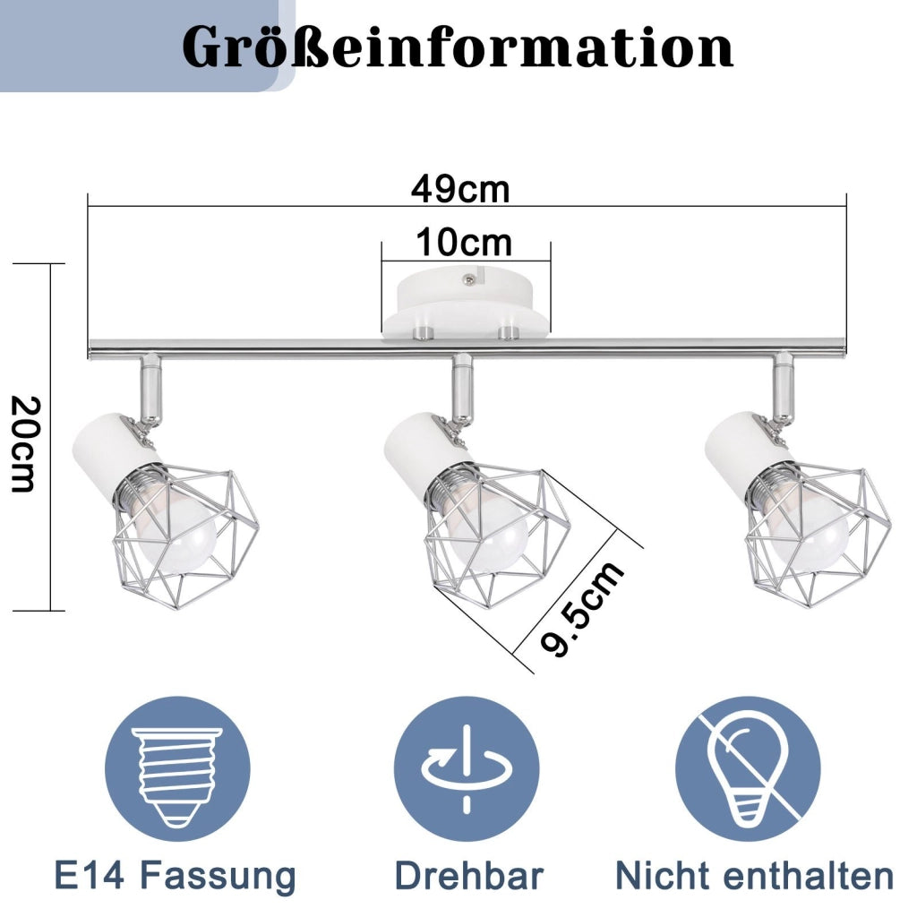 ZMH Faretto da soffitto bianchi 3 luci E14 girevoli metallo retrò industriale per soggiorno camera letto ufficio