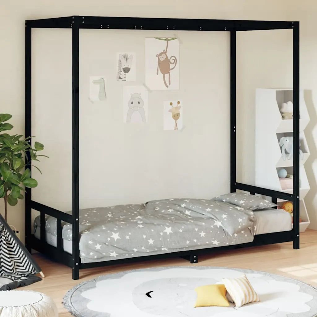 Giroletto per Bambini | Letto Infantile | Lettino Nero 90x190 cm in Legno Massello di Pino