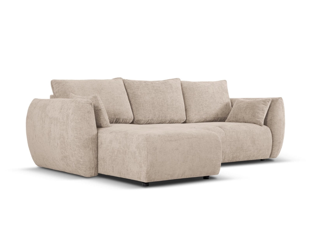 Cosmopolitan Design - Divano convertibile angolare sinistro con contenitore "Matera" 4 posti in ciniglia beige 