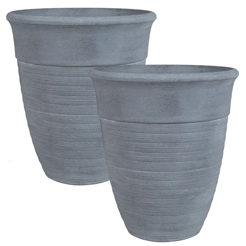 Set di 2 vasi da fiori in pietra e poliresina grigia ø 43 cm interno ed esterno per tutte le stagioni