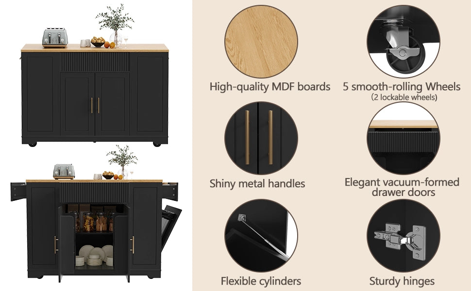 Isola Cucina su Ruote con 2 Ante e 3 Cassetti ¨C MINIMAL ¨C 120x50x92 cm