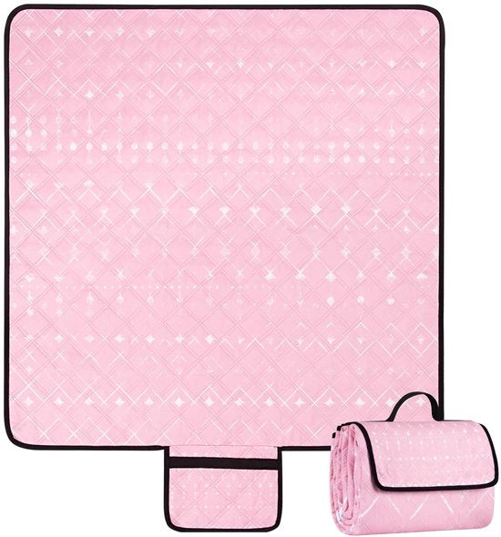 Ombrellone da picnic impermeabile, 200x200cm, portatile, senza sabbia, con maniglia, pieghevole e lavabile, tenda da campeggio da esterno per 4-6 persone in parco, giardino, prato, barbecue, escursione - Rosa geometrico