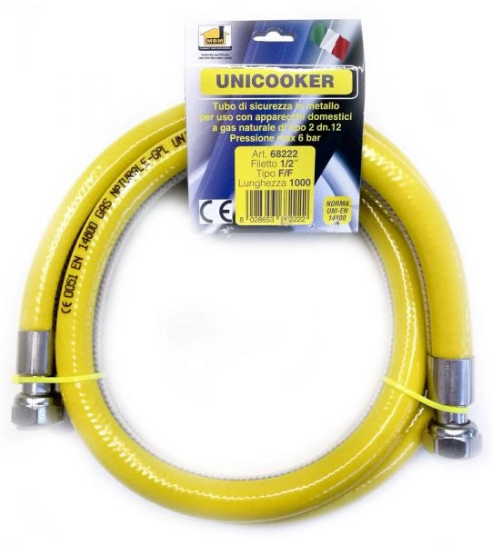 Tubo flessibile gas cucina 1 mt 1/2"  UNICOOKER F/F CE EN 14800 L 100 cm