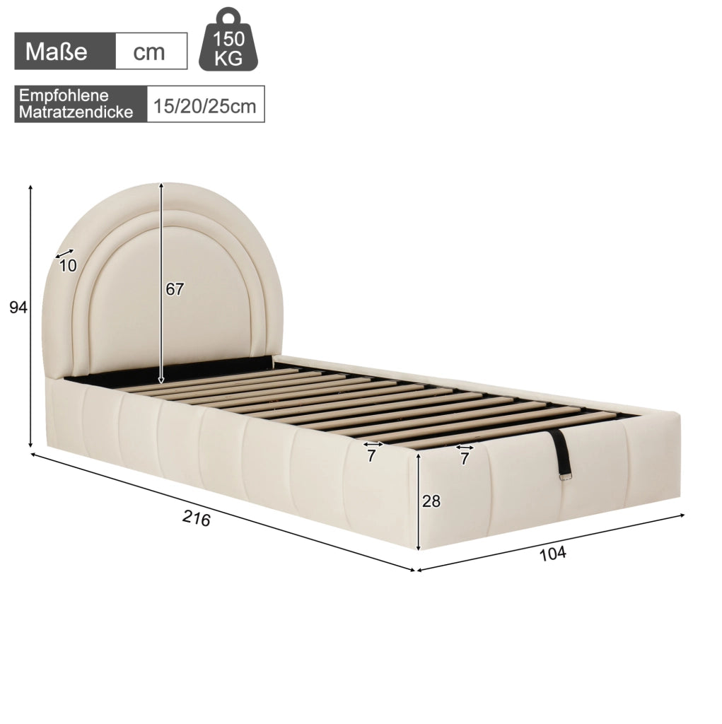 Letto imbottito per bambini 90x200 cm con contenitore e rete a doghe