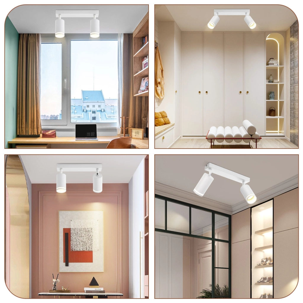 ZMH Faretto da soffitto bianchi 2 fiamme GU10 orientabili legno anche parete per soggiorno senza lampadina