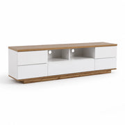 Mobile Tv Moderno Con 4 Ante 1 Anta A Ribalta 2 Vani A Giorno Con Passacavi Per Soggiorno Zona Living Salotto In MDF Resistente 180 x 38 x 46 Cm Bianco E Rovere