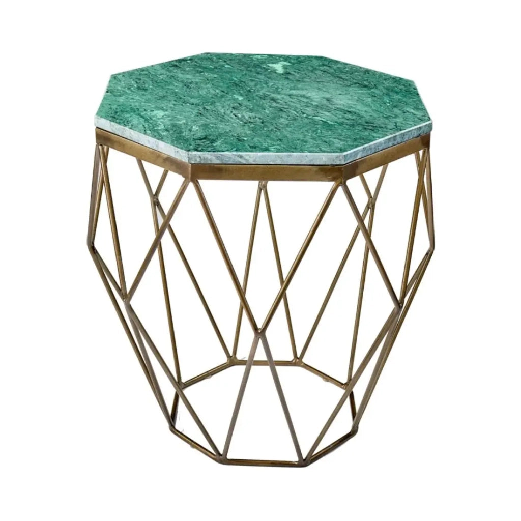 Tavolino basso NEXORA 50 cm in marmo verde e metallo dorato design geometrico