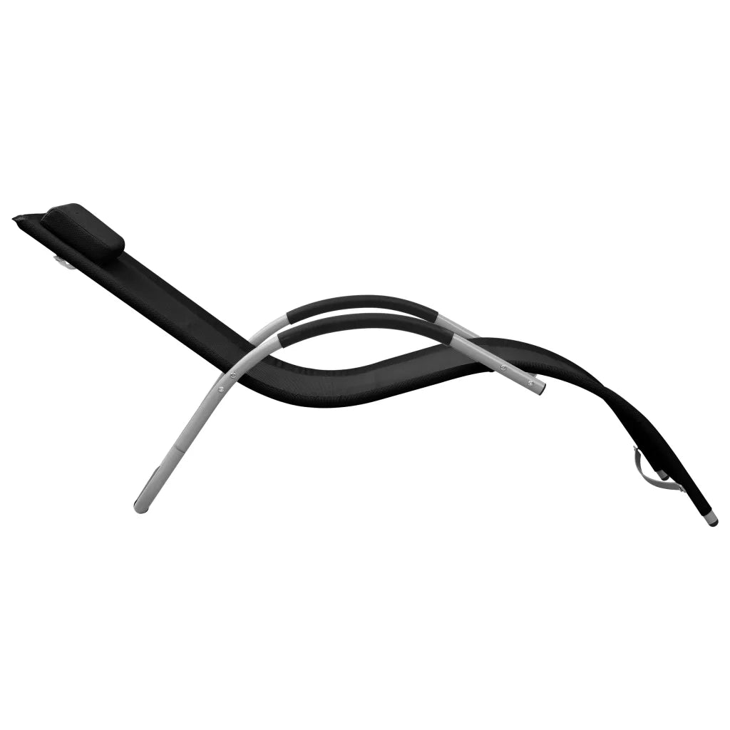 Lettino Prendisole in Textilene Nero e Grigio 310513