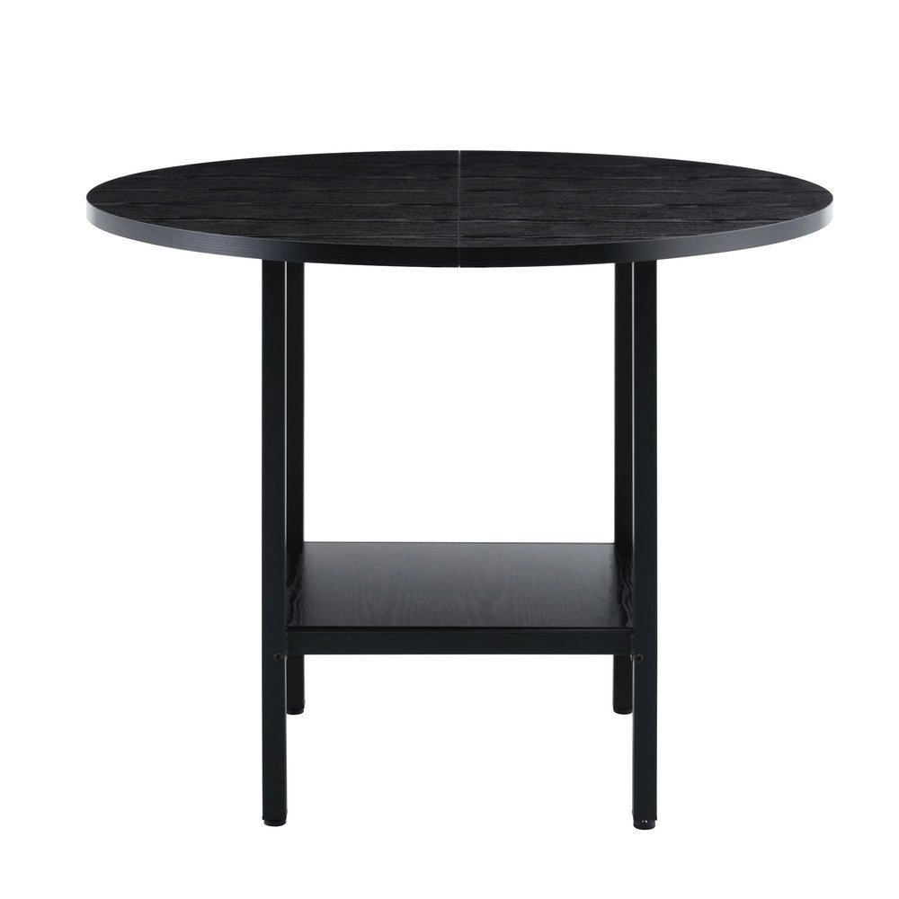Tavolo da Pranzo Rotondo con Ripiano ¨C MINIMAL ¨C Nero, Legno e Metallo, per 4-6 Persone