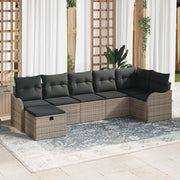 Set Divano da Giardino con cuscino 7 pcs Grigio Poly Rattan