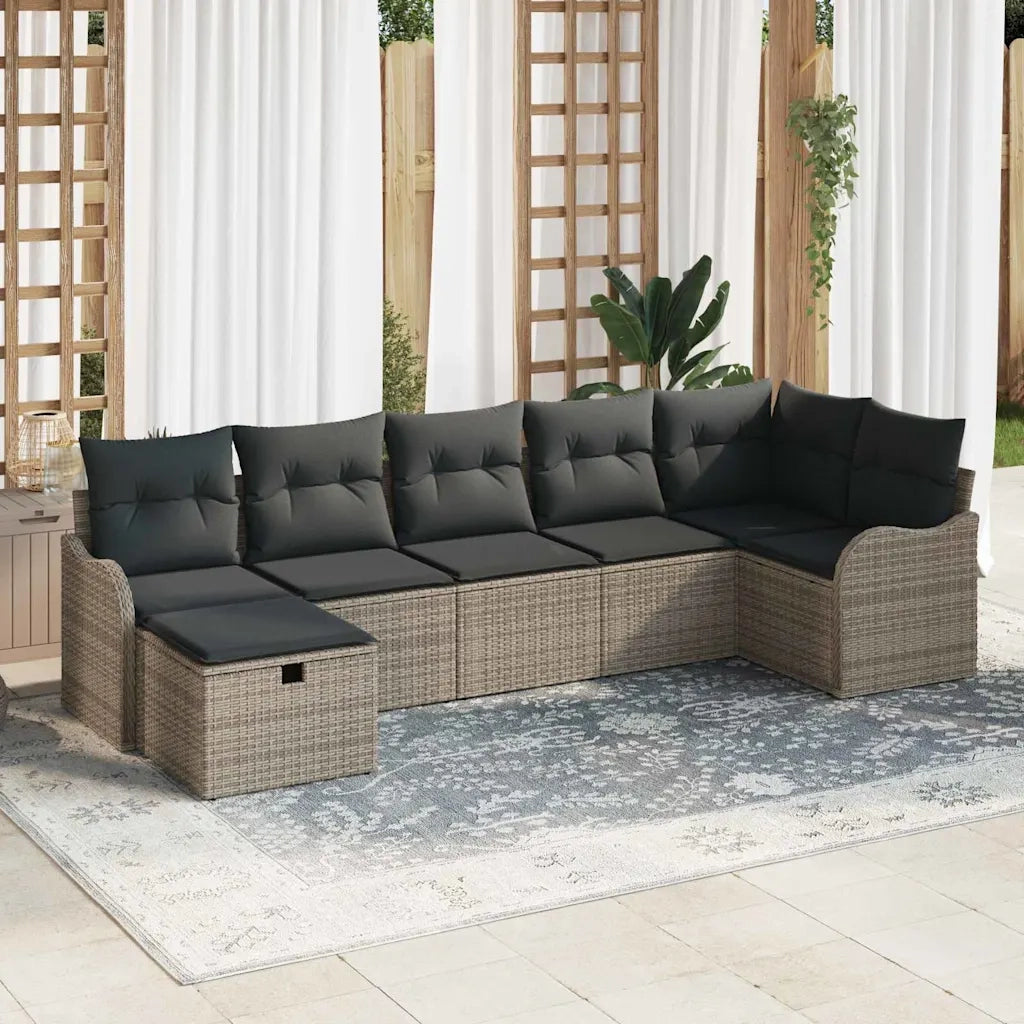 Set Divano da Giardino con cuscino 7 pcs Grigio Poly Rattan