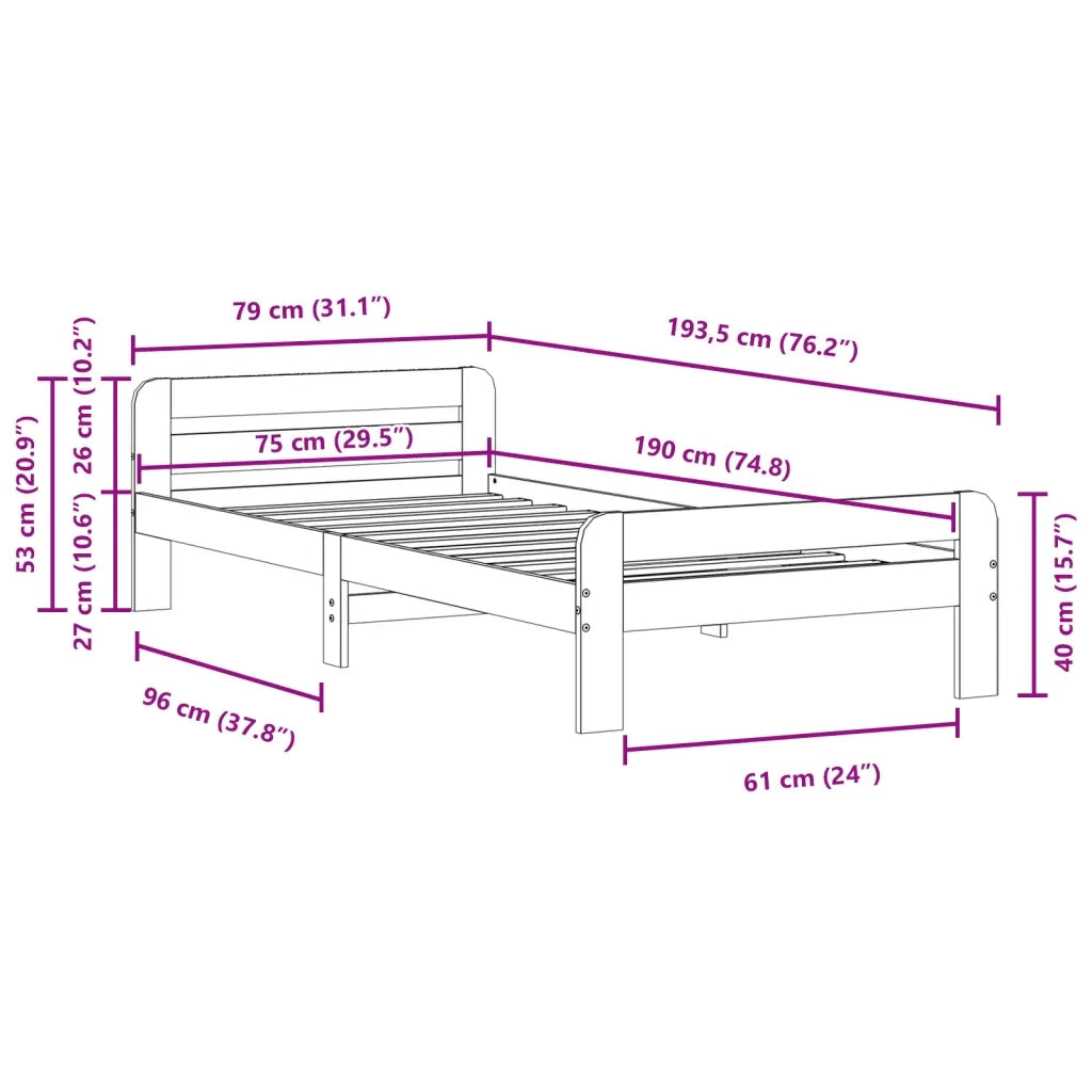 Letto senza Materasso Marrone Cera 75x190 cm in Legno di Pino