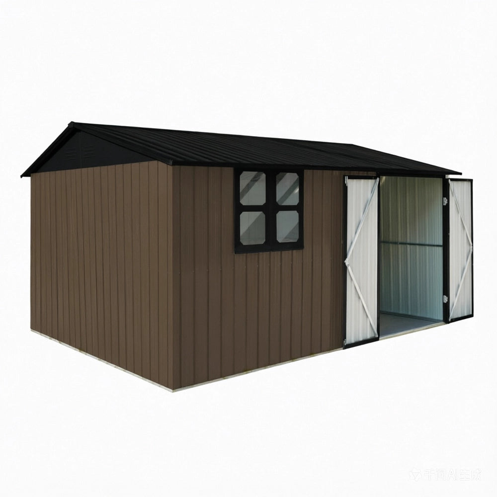 Casetta da Giardino in Metallo con Finestra e Ripiani ¨C MINIMAL ¨C Marrone, 362x285.5 cm