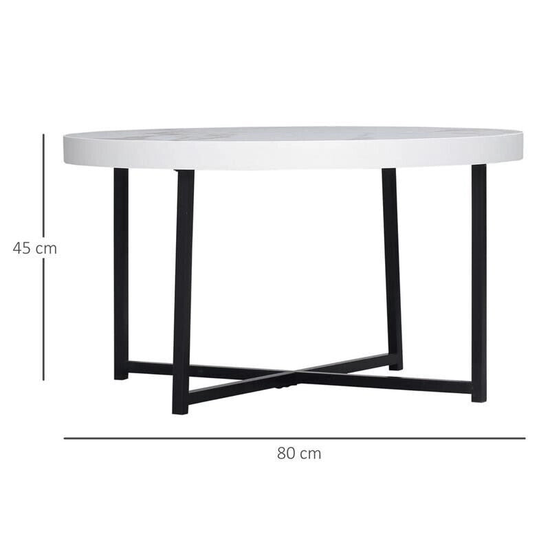 TAVOLINO ROTONDO CON PIANO EFFETTO MARMO IN MDF E GAMBE IN METALLO 80X45 CM