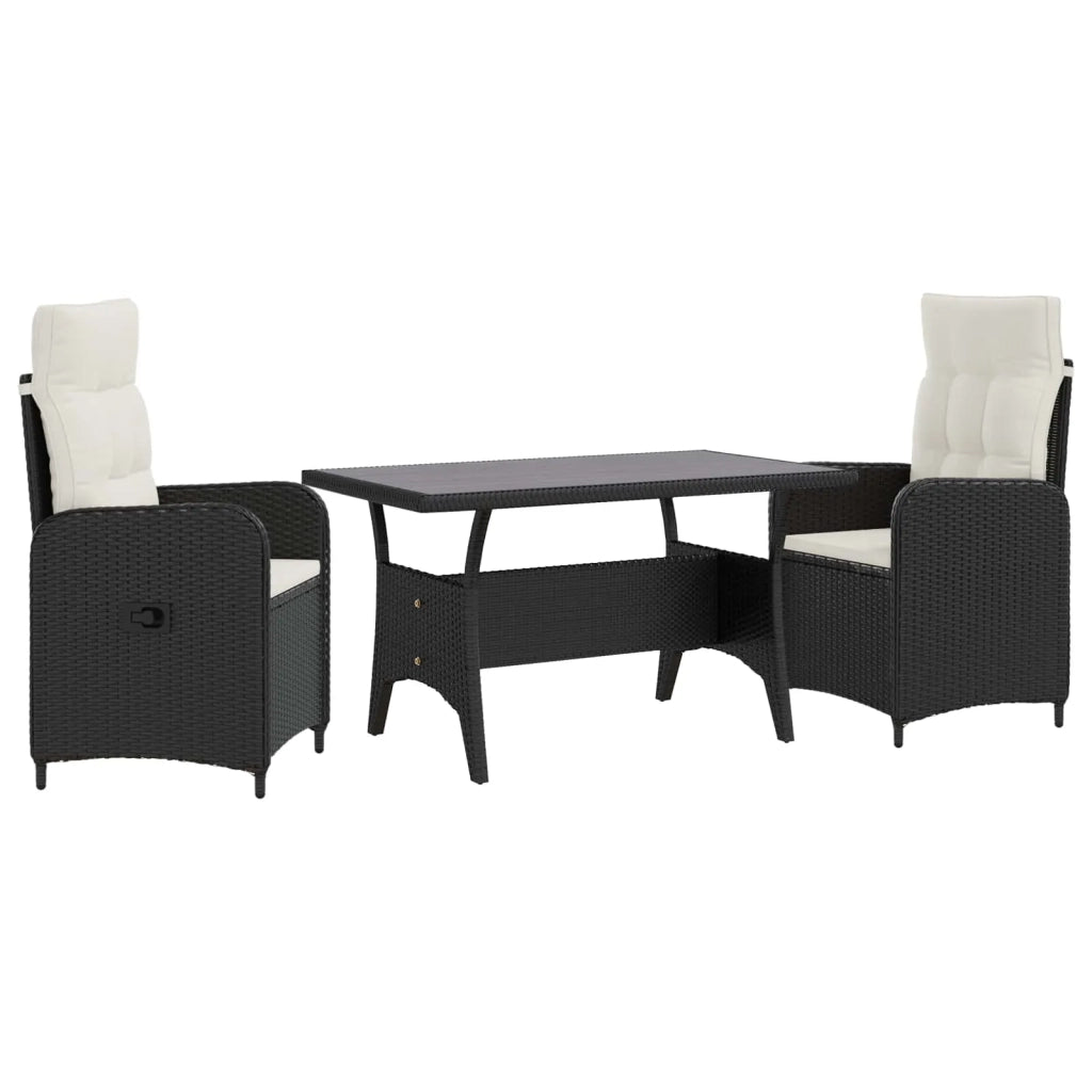 Set da pranzo per esterni 3 pz Nero e Bianco Crema polyrattan 3422258