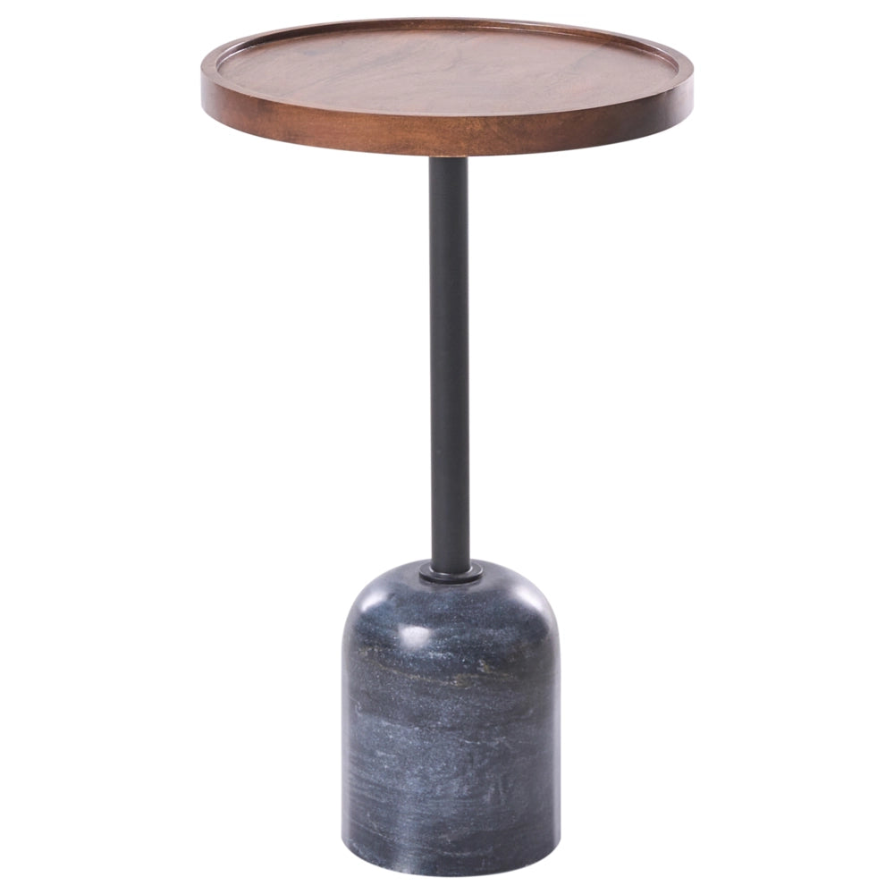 Tavolino moderno con piano rotondo in legno di mango e base in metallo e marmo Tavolino rotondo per soggiorno Marrone e nero