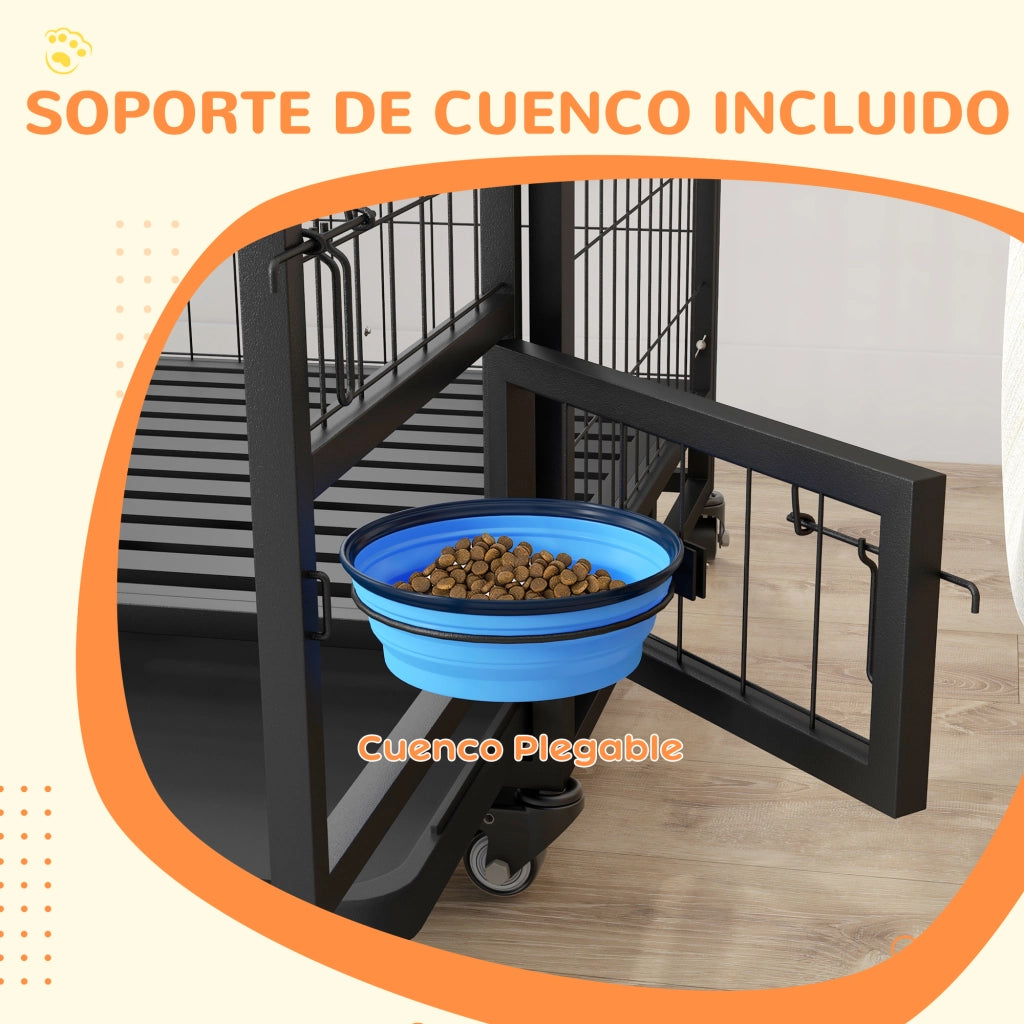 Gabbia per Cani con Ciotola e Vassoio Estraibile ¨C zephmum ¨C 92x62x73 cm Nero
