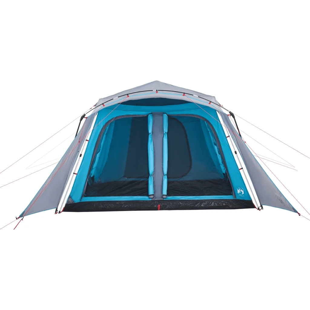 Tenda Familiare con Portico 9 Persone-Tenda da campeggio Blu a Rilascio Rapido