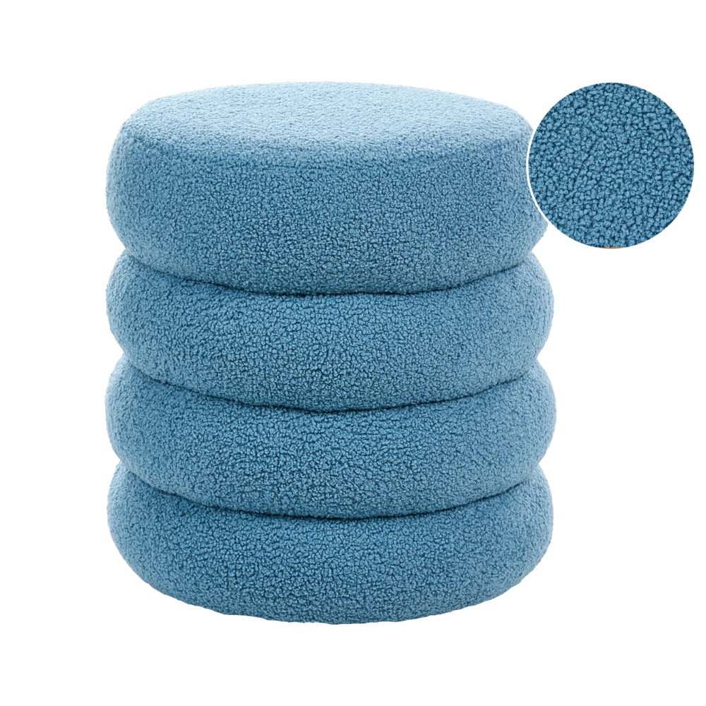 Poggiapiedi Blu Boucle Pouf rotondo Tappezzeria Glam Ottomane Mobili Soggiorno