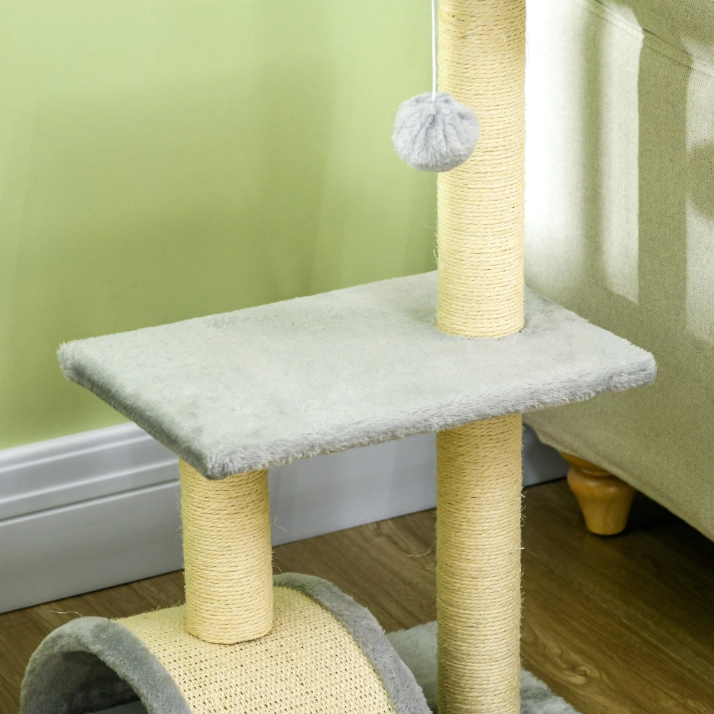 Albero Tiragraffi per Gatti a 3 Livelli 40x35x72 cm con Tiragraffi Grigio Chiaro
