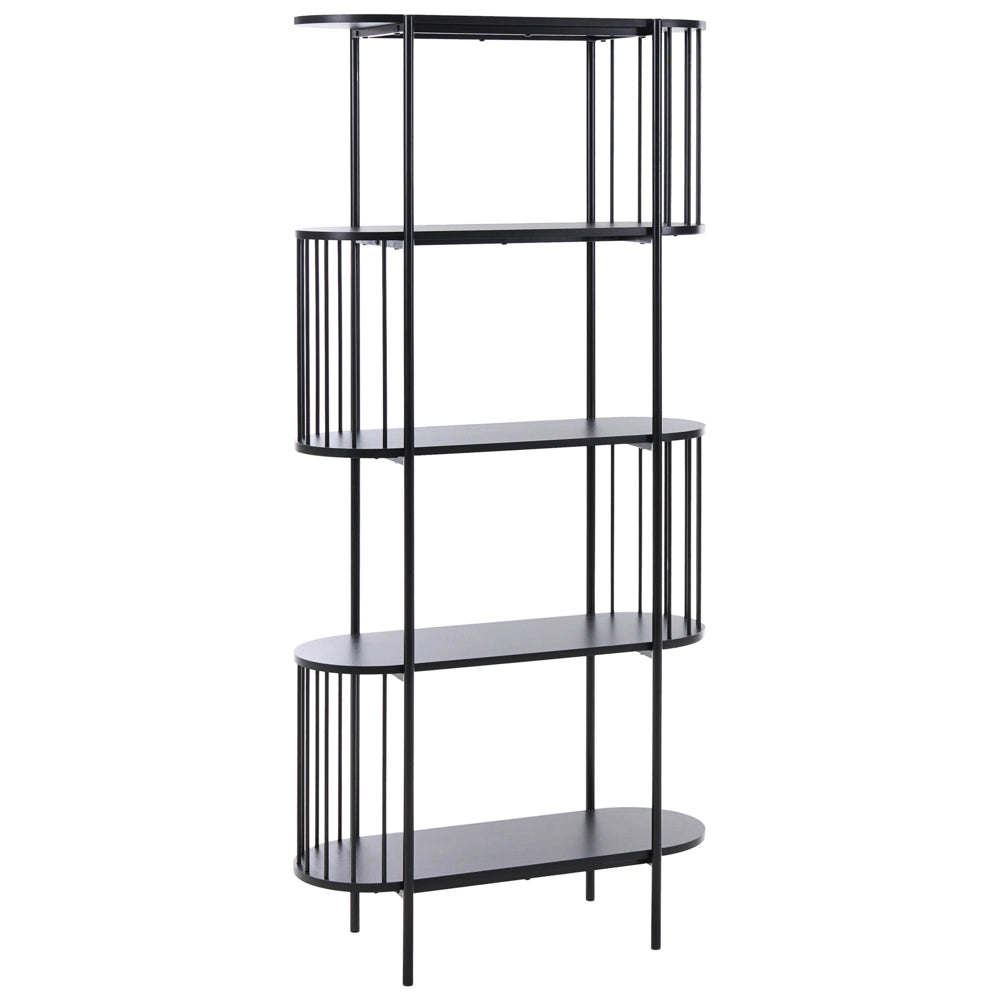 Libreria a 4 ripiani in MDF nero 172 x 80 cm ovale laminata melaminica stile retrò soggiorno ufficio