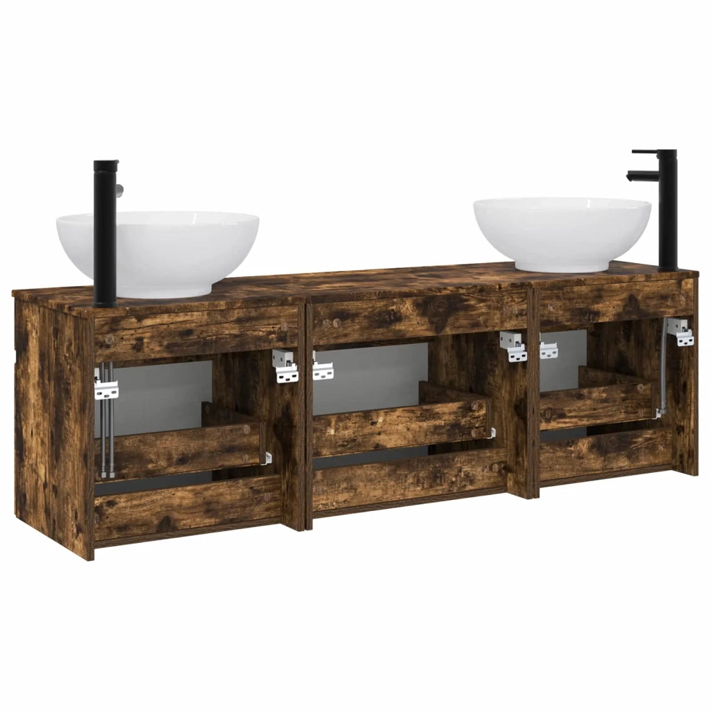 Set di Armadi da Bagno 3 pz Rovere Fumo 49 x 44,5 x 66,5 cm 3405762